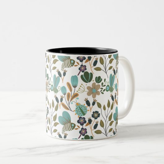 Colorful Floral Pattern Tweekleurige Koffiemok (Voorkant rechts)