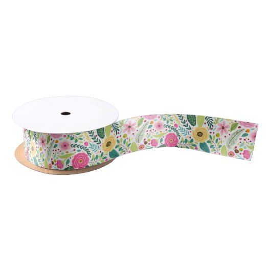 Colorful floral pattern with pink, yellow satijnen lint (Spoel)