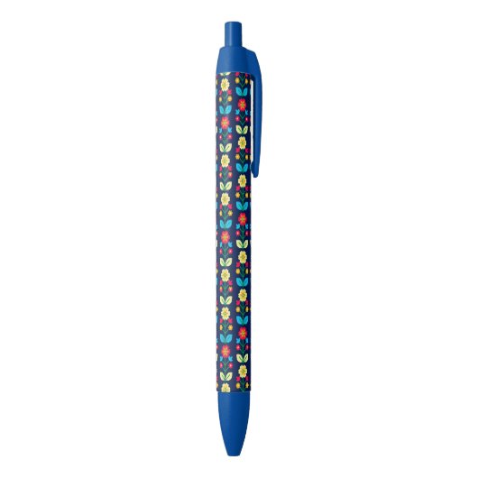 Colorful Floral Pattern Zwarte Inkt Pen (Achterkant (Verticaal))