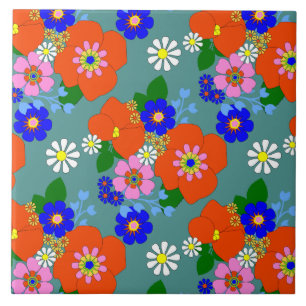 Colorful  Floral Patterned Tegeltje
