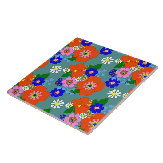 Colorful  Floral Patterned Tegeltje (Zijkant)
