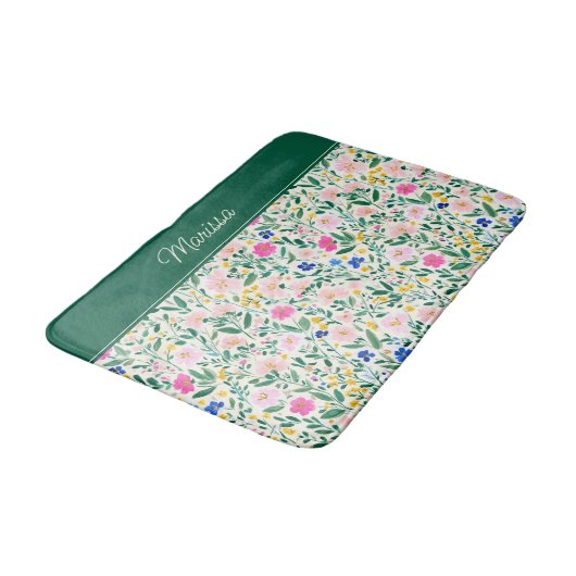 Colorful Floral Personalized  Badmat (Gekanteld)