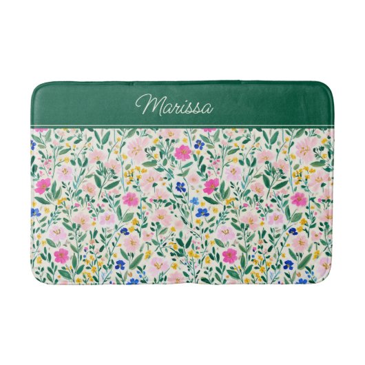 Colorful Floral Personalized  Badmat (Voorkant)