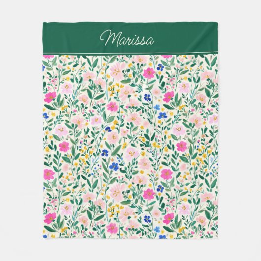 Colorful Floral Personalized Fleece Blanket (Voorkant)