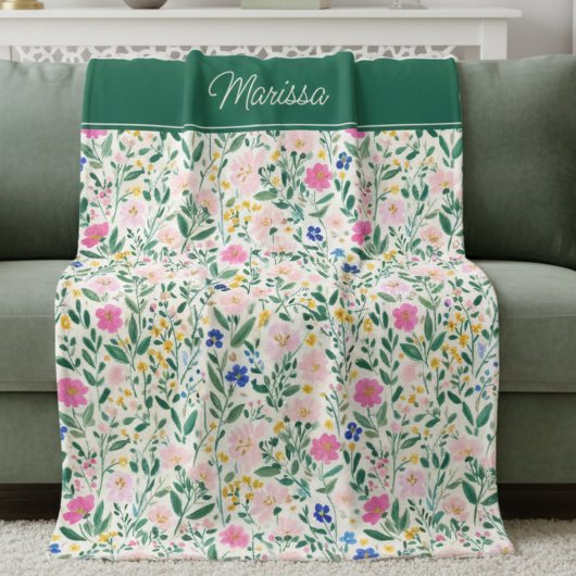 Colorful Floral Personalized Fleece Blanket Deken