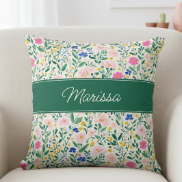 Colorful Floral Personalized Throw Pillow Kussen