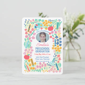 Colorful Floral Photo Preschool Graduation Kaart