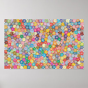 Colorful Floral Polka Dots Waterverf Pattern Post Poster