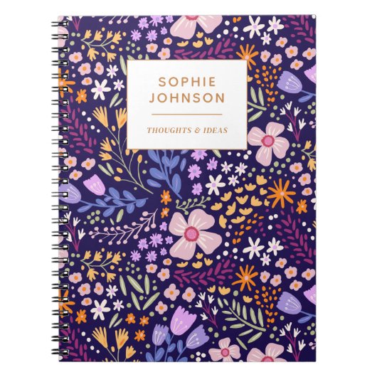 Colorful Floral Pretty Girly Purple Personalized Notitieboek (Voorkant)