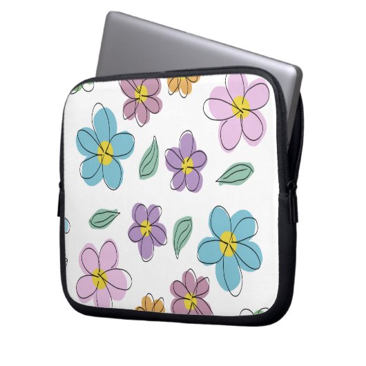 Colorful floral print laptop sleeve (Voorkant Links)
