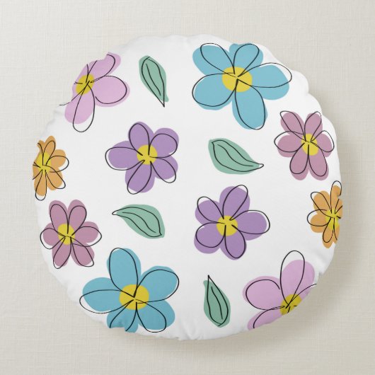 Colorful floral print rond kussen (Voorkant)