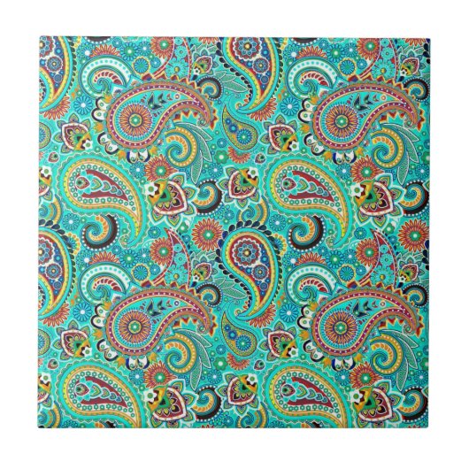 Colorful Floral Retro Paisley Tegeltje (Voorkant)
