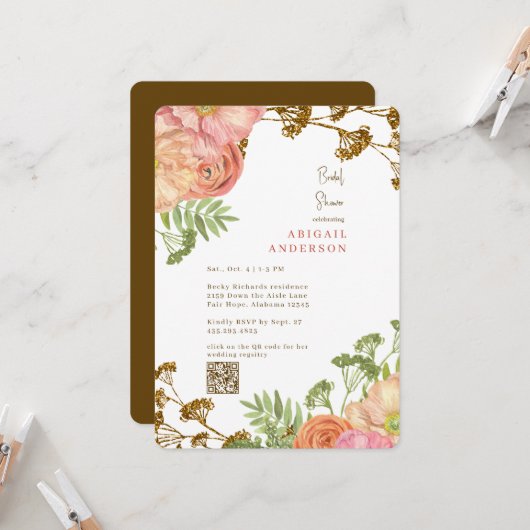 Colorful Floral Rounded Bridal Shower  Kaart (Voorkant / Achterkant in situ)