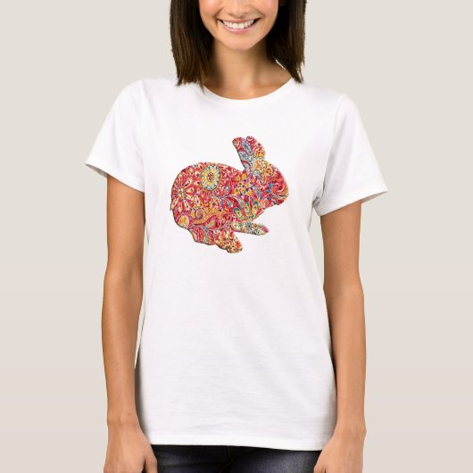 Colorful Floral Silhouette Easter Bunny Shirt (Voorkant)