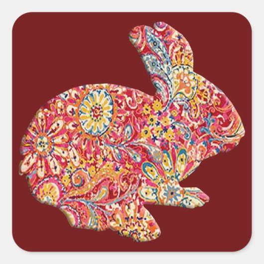 Colorful Floral Silhouette Easter Bunny-Stickers Vierkante Sticker (Voorkant)