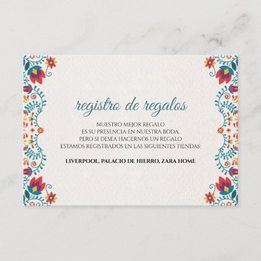 Colorful Floral Spanish Wedding Informatiekaartje (Voorkant)