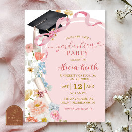 Colorful Floral Spring Graduation Party Invitation Kaart