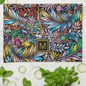 Colorful Floral Square Monogram Kitchen Towel Theedoek (Gevouwen)