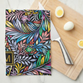 Colorful Floral Square Monogram Kitchen Towel Theedoek (Quarter Fold)