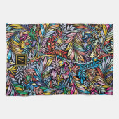 Colorful Floral Square Monogram Kitchen Towel Theedoek (Horizontaal)