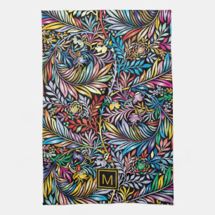 Colorful Floral Square Monogram Kitchen Towel Theedoek