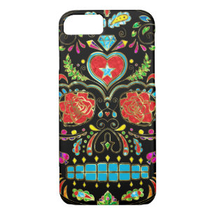 Colorful Floral Sugar Skull Glitter And Gold 2 iPhone 8/7 Hoesje
