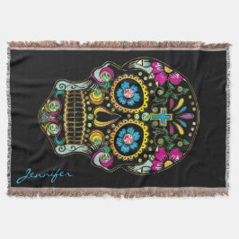 Colorful Floral Sugar Skull Glitter And Gold 2 Deken