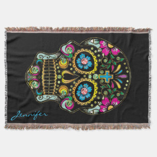 Colorful Floral Sugar Skull Glitter And Gold 2 Deken