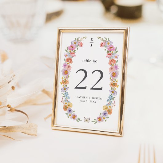 Colorful Floral Table Number Kaart