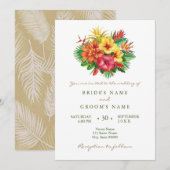 Colorful floral tropical bruiloft-uitnodiging kaart (Voorkant / Achterkant)