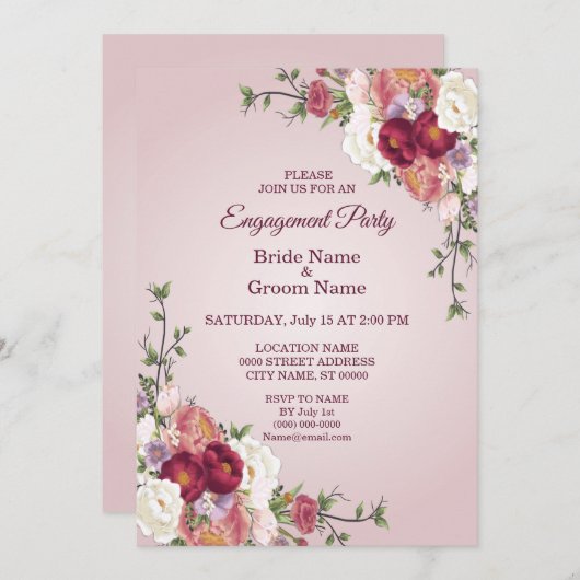 Colorful Floral Verloving Invitation Kaart (Voorkant / Achterkant)