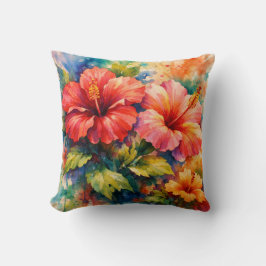 Colorful Floral Watercolor Style Hibiscus Art Kussen