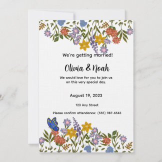 Colorful Floral Wedding Invitation Kaart