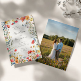 Colorful Floral Wedding Photo Save the Date Kaart