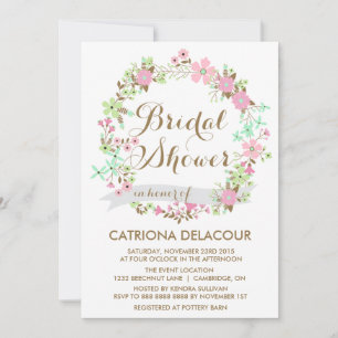Colorful Floral Wreath Bridal Shower Invitation Kaart