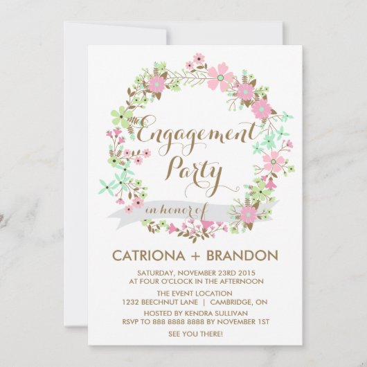 Colorful Floral Wreatservice Party Invitation Kaart (Voorkant)