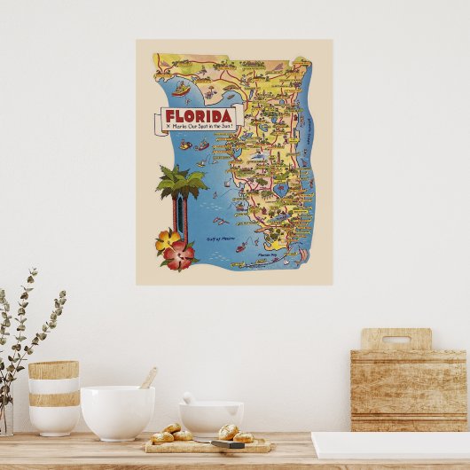 Colorful Florida Map Poster (Keuken)