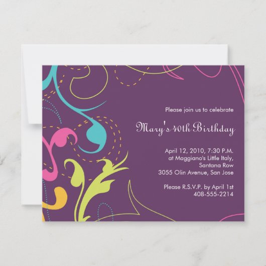 Colorful Flourishes Invitation - small plum Kaart (Voorkant)