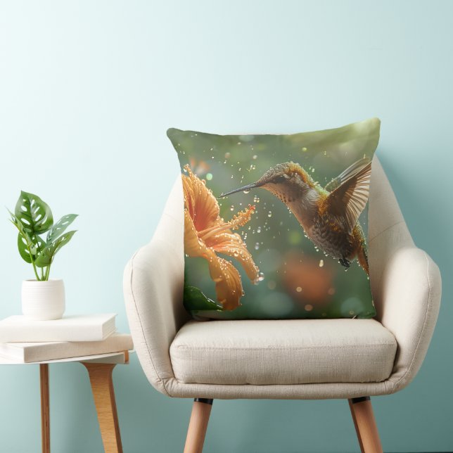 Colorful Flower and Hummingbird Kussen (Stoel)