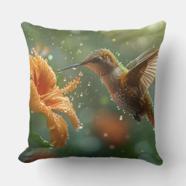 Colorful Flower and Hummingbird Kussen