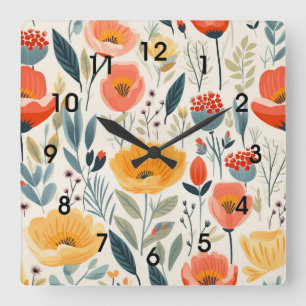 Colorful Flower Art Vierkante Klok