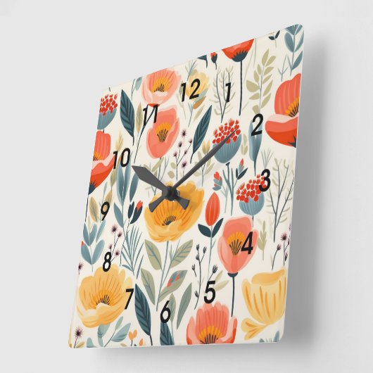 Colorful Flower Art Vierkante Klok (Hoek)