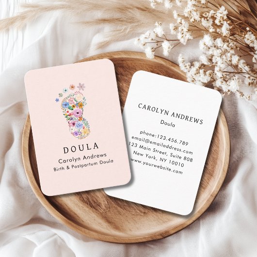 Colorful Flower Baby Footprint Logo Blush-Pink Visitekaartje