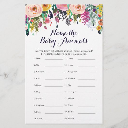 Colorful Flower Baby shower Baby-naam (Voorkant)