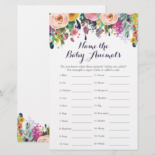 Colorful Flower Baby shower Baby-naam (Voorkant / Achterkant)