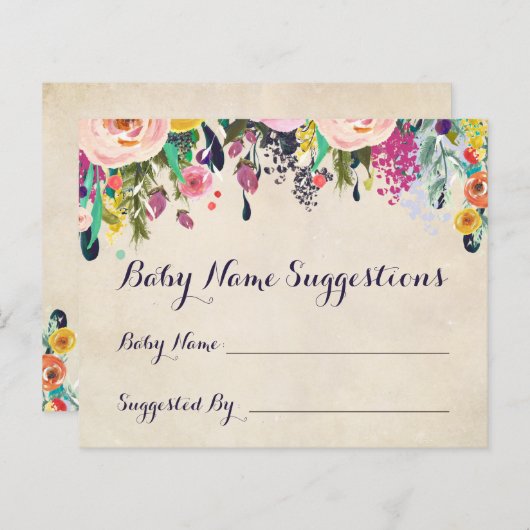 Colorful Flower Baby shower Name Suggestie Kaarten (Voorkant / Achterkant)