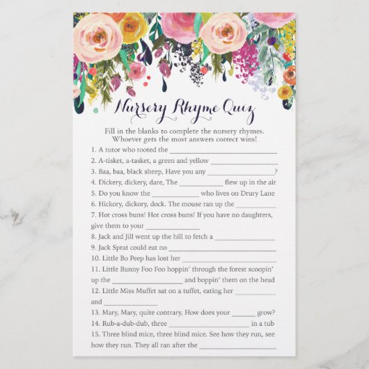 Colorful Flower Baby shower Nursery Rhyme Quiz (Voorkant)