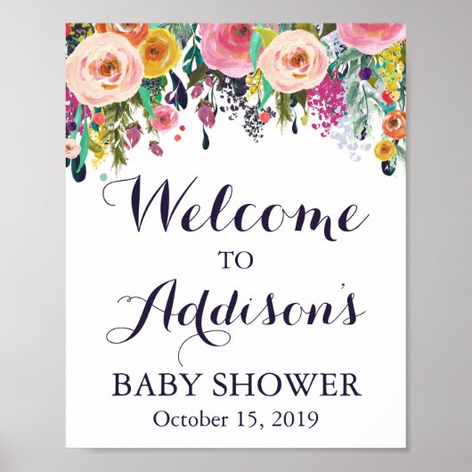 Colorful Flower Baby shower Welcome Sign Poster (Voorkant)