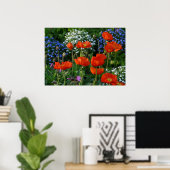 Colorful Flower Bed with red poppies Poster (Thuiskantoor)