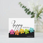 Colorful Flower Black & White Birthday Calligraphy Briefkaart (Staand voorkant)